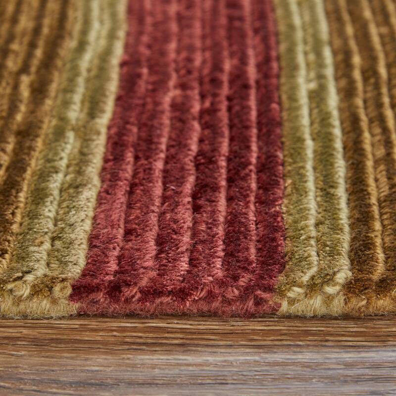 Keystone Hand Knot Striped Rug, Dark Red/Gold, Area Rug