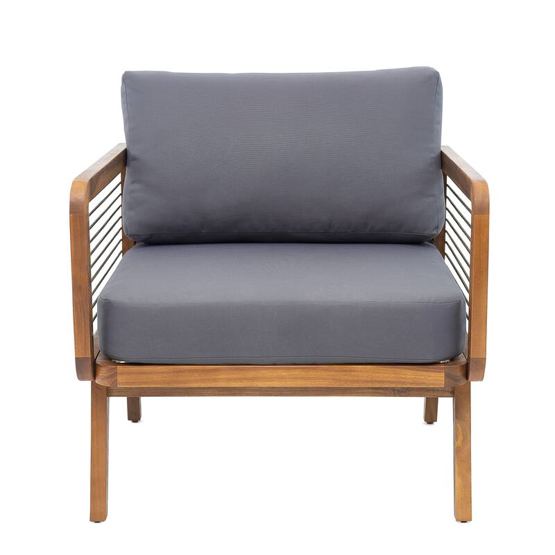 Scott Living - Talia Outdoor Modern Arm Chair with Grey Cushions and Solid Acacia Wood Frame - Grey+Teak