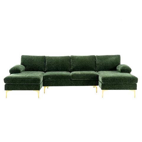 U-shape Sectional Sofa Chenille Upholstered 4 Seater Sofa Chaise Lounge Couch