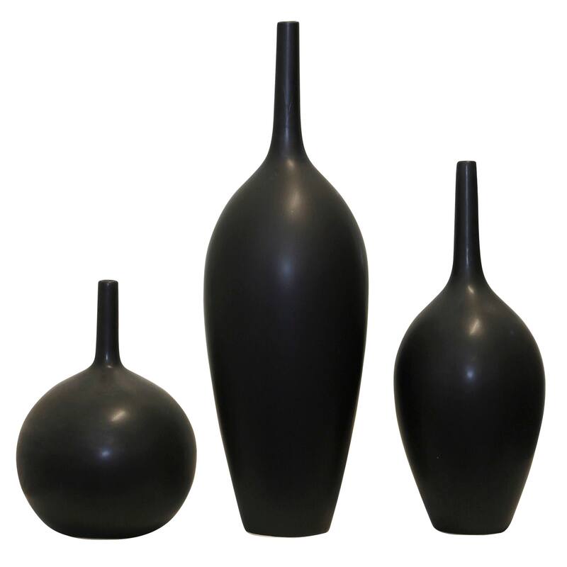 Harp & Finial Porter Vases - Set of 3 - Black Finish on Ceramic - Black
