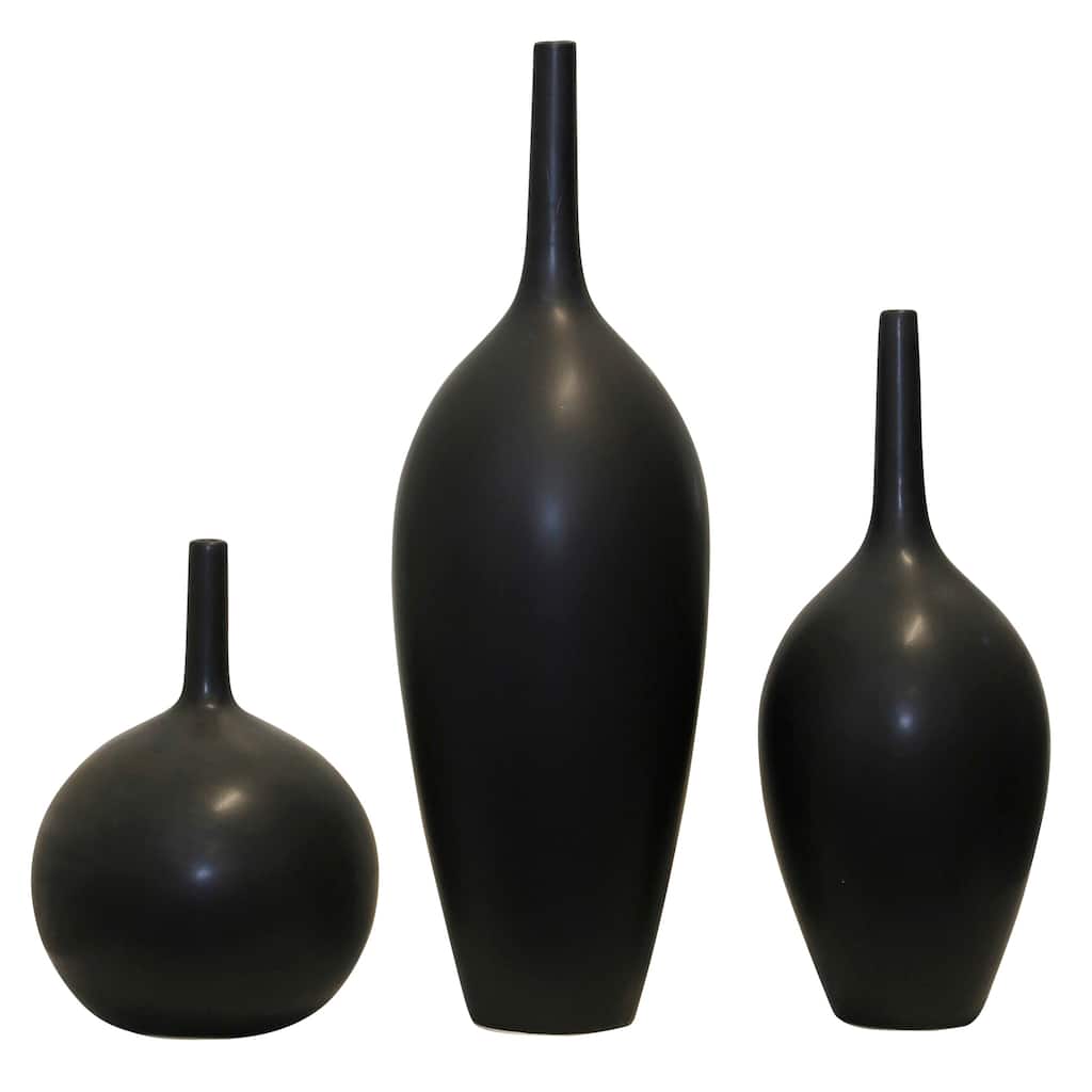 Harp & Finial Porter Vases - Set of 3 - Black Finish on Ceramic
