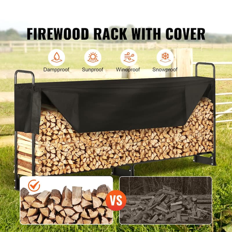 Outdoor Firewood Rack with Waterproof Cover Heavy Duty Log Holder