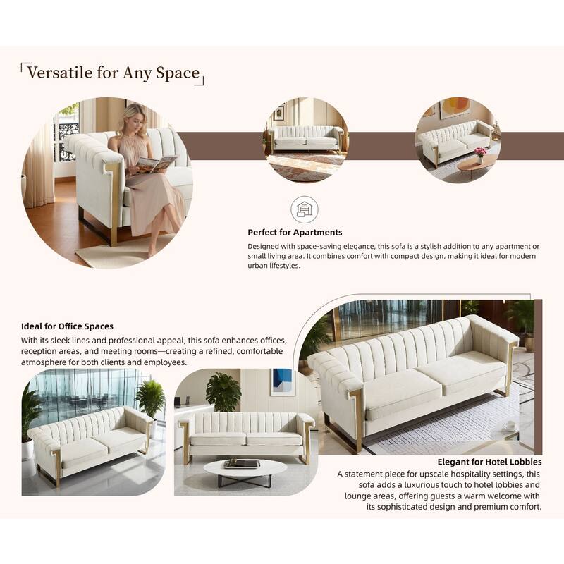 Velvet Sofa Couch for Living Room, Modern Loveseat Couch with Gold Accents, Apartment Chesterfield Sofa