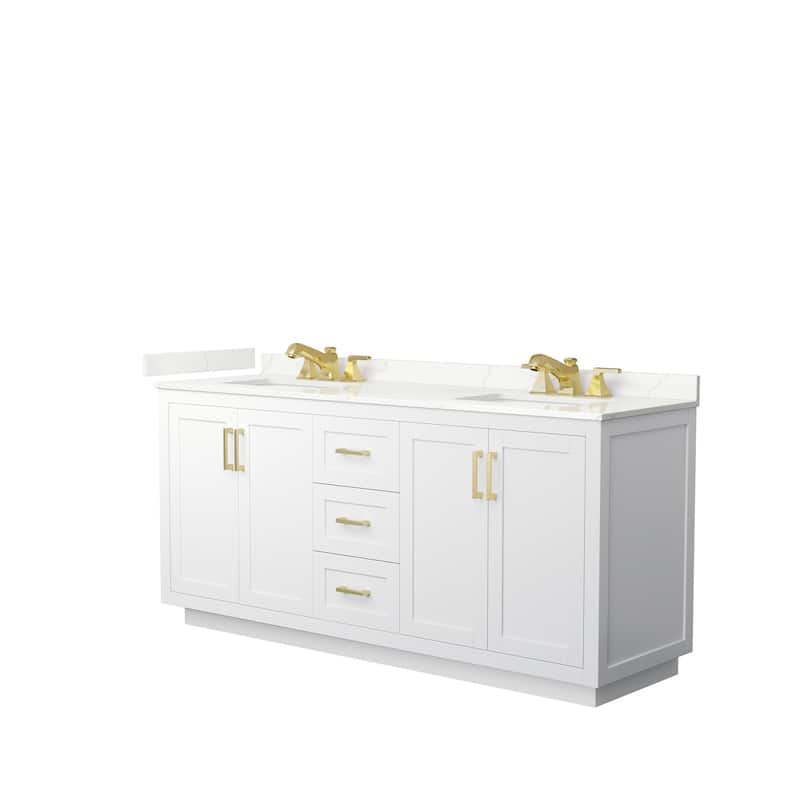 Miranda 72-inch Double Vanity, Quartz Top - White, Gold Trim, Giotto Quartz Top