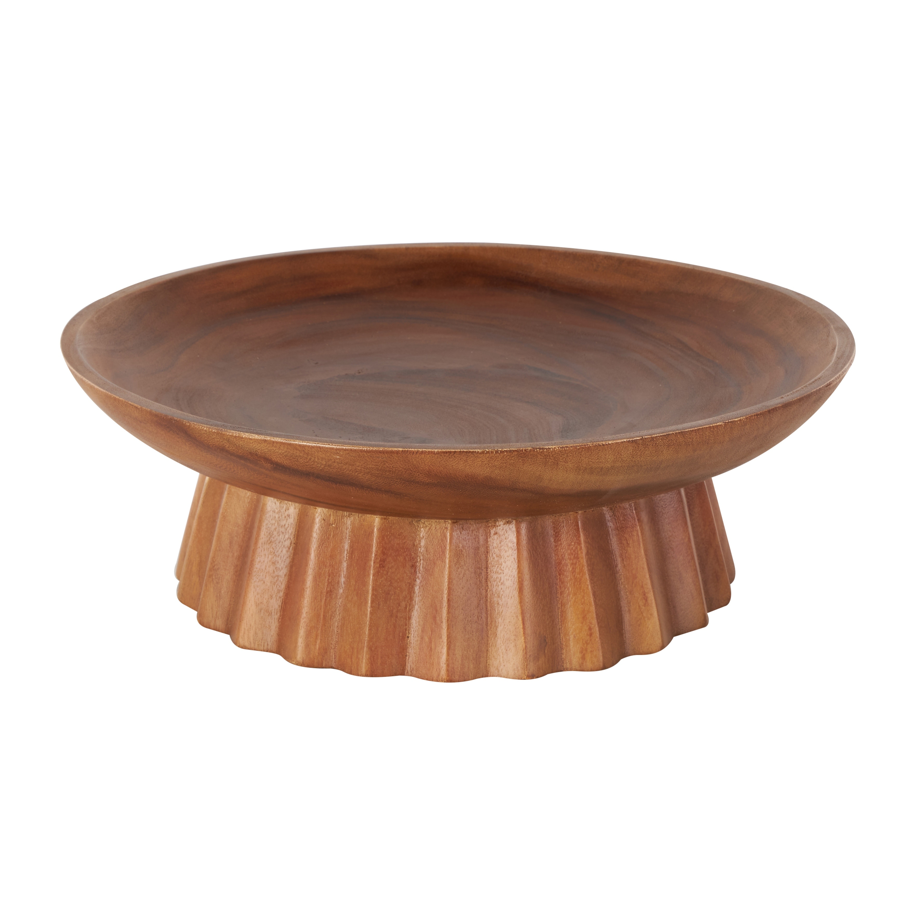 Brown Teak Wood Handmade Large Decorative Bowl with Concaved Elevated Base - 17