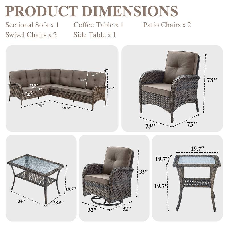 Patio Sectional Sofa Chair with Swivel Chairs Set