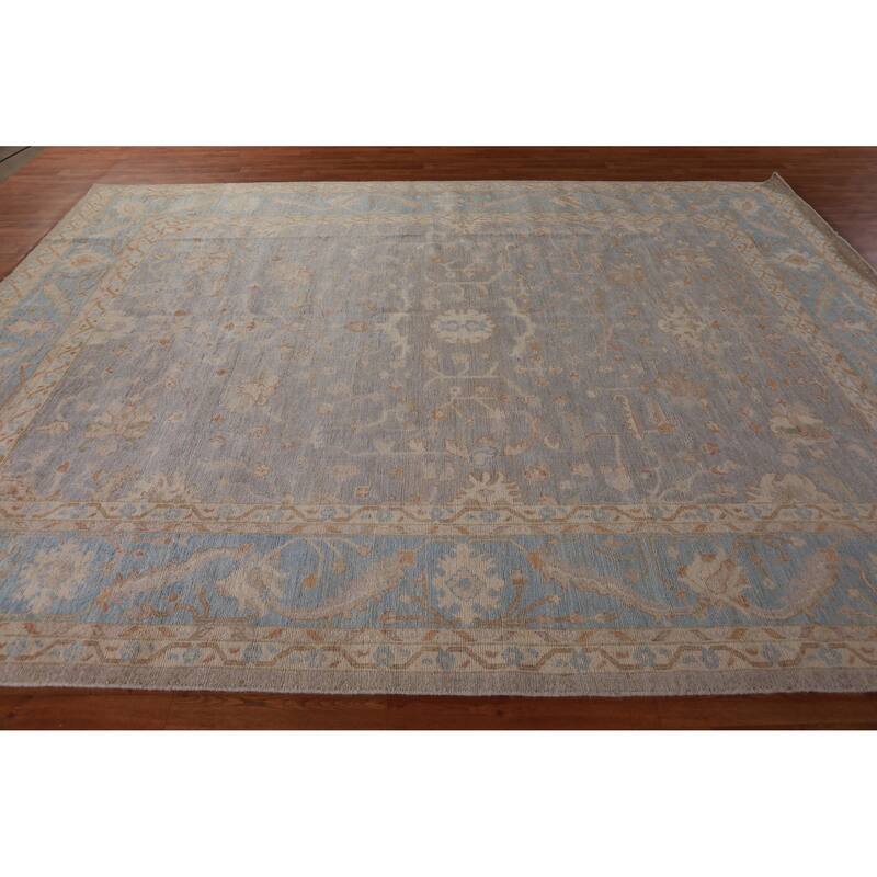 Hand Knotted Oriental 100% Wool Carpet Transitional All-Over Greys & Charcoal Oushak Area Rug - 11' 8'' X 9' 0''