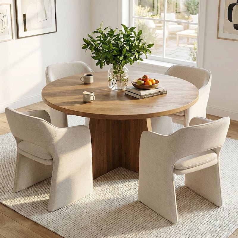 19" Seat Height Upholstered Fabric Dining Armchair (Set of 4) - Beige