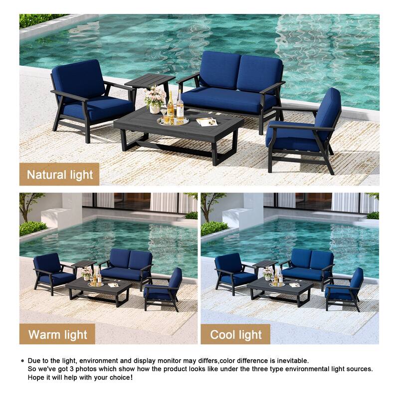 5-Piece Teak Outdoor Conversation Set with Tables.