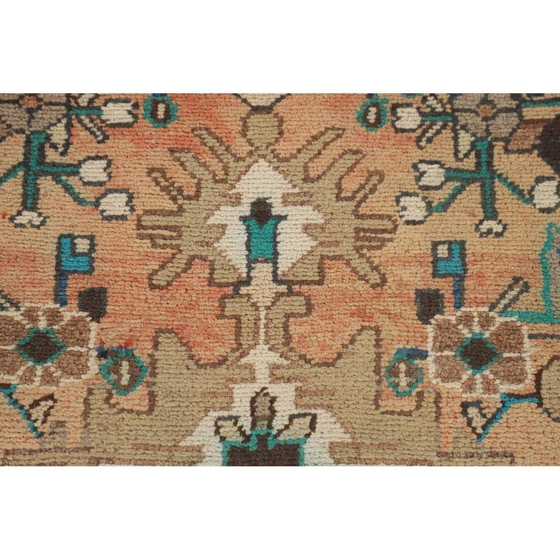 Hamedan Persian Vintage Runner Rug Hand-Knotted Wool Carpet - 3'7"x 10'9"