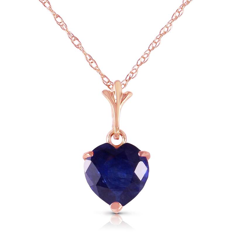 1.55 Carat 14K Solid Gold Gemstone Necklace Natural Heart Sapphire - 20 Inch - Rose