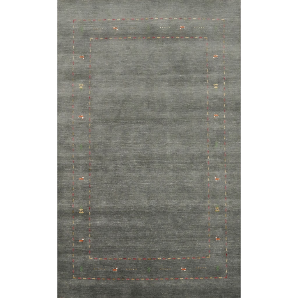 Hand Knotted Oriental 100% Wool Carpet Tribal Animal Pictorial Green Gabbeh Area Rug - 9' 0'' X 5' 11''