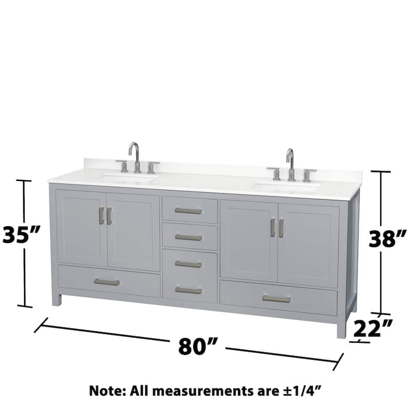 Sheffield 80-inch Double Vanity, 3 Hole Quartz Top