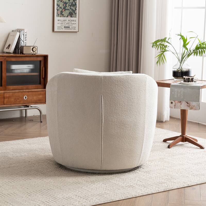 Swivel Upholstered Accent Chair With Lumbar Pillow, Barrel Chair