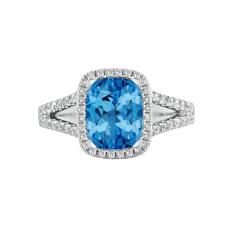 Auriya 1 5/8ct Cushion-cut Swiss Blue Topaz and Halo Diamond Engagement Ring 3/8cttw 14K Gold