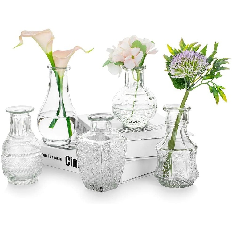 Boho Glass Flower Vase with Rattan Cover, Farmhouse Flower Bud Vase, Round  Decorative Flower Vase Floral Container Flower Bottle for Floral