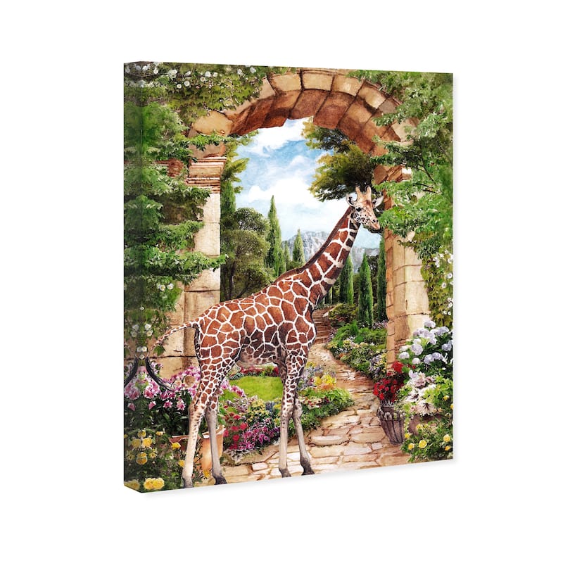 Wynwood Studio Canvas Animals Heavenly Garden Giraffe Brown and Cabin & Lodge Wall Art Canvas Print