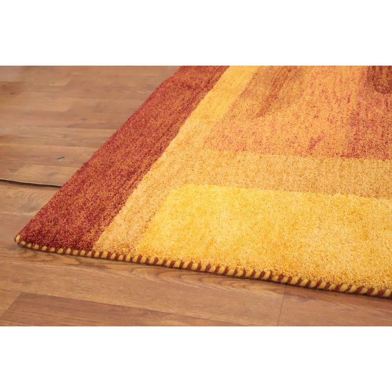 Hand Knotted Oriental 100% Wool Carpet Modern Geometric Yellow & Gold Gabbeh Area Rug - 6' 6'' X 4' 6''