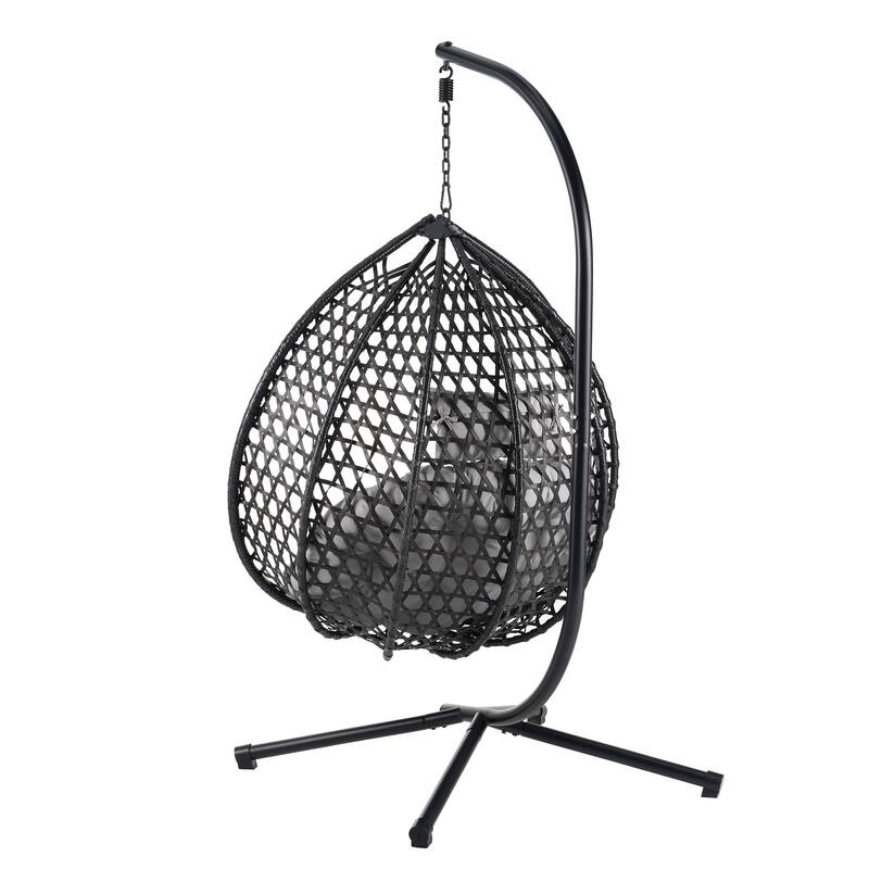 Sturdy Hammock Chair with Stand, Durable Hanging Egg Chair with Rattan Weaving,Comfortable chairs with Soft Removable Cushion