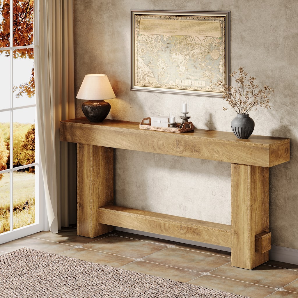 Farmhouse Industrial 71" Long 2-Tier Console Table for Entryway
