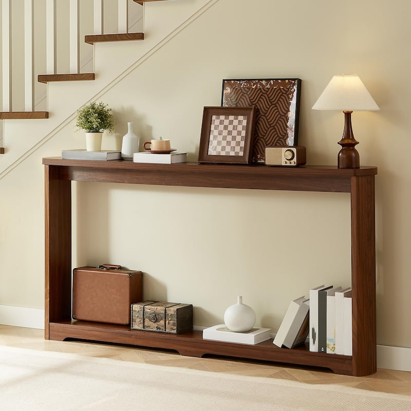 Entryway Table Narrow Console Table with Storage, Hallway Decor Wood Console Tables, Console Sofa Side Table for Foyer - Walnut