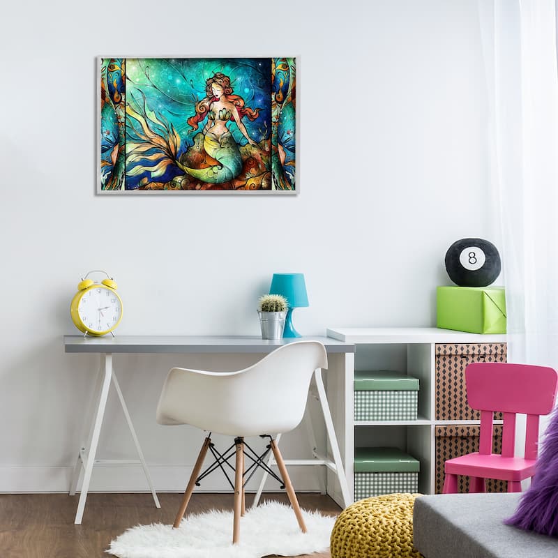 Stupell Elegant Seated Mermaid Framed Giclee Art Design By Mandie Manzano