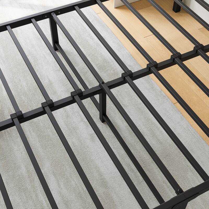 Modern Metal Platform Bed Frame with Headboard No Box Spring Needed Twin BLACK