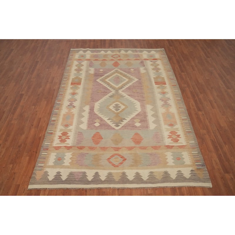 Hand Woven Oriental 100% Wool Carpet Southwestern Tribal Purples Kilim Area Rug - 9' 11'' X 6' 8''