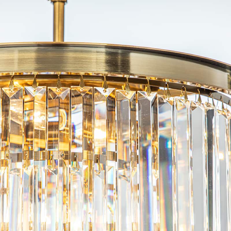 CraftHome 6-Lights Mid-Century Modern Antique Tier Round Fringe Crystal Chandelier - N/A