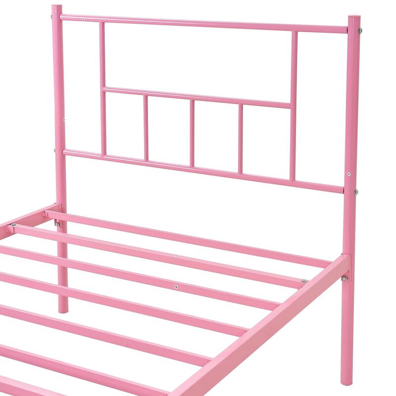 VECELO Victorian Style 14 Inch Metal Platform Bed Frame with Headboard, Heavy Duty Steel Slat Support, No Box Spring Needed