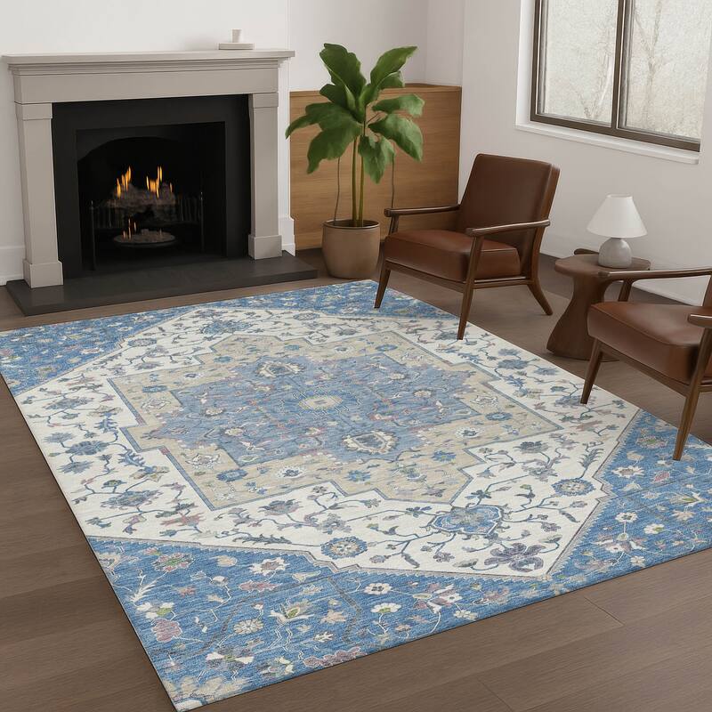 Machine Washable Indoor/ Outdoor Traditional Kolkata Chantille Rug