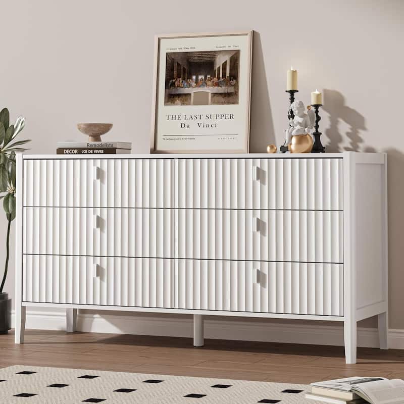 Modern Dresser, Fluted Wood Chest with Deep Drawers for Bedroom, Living Room