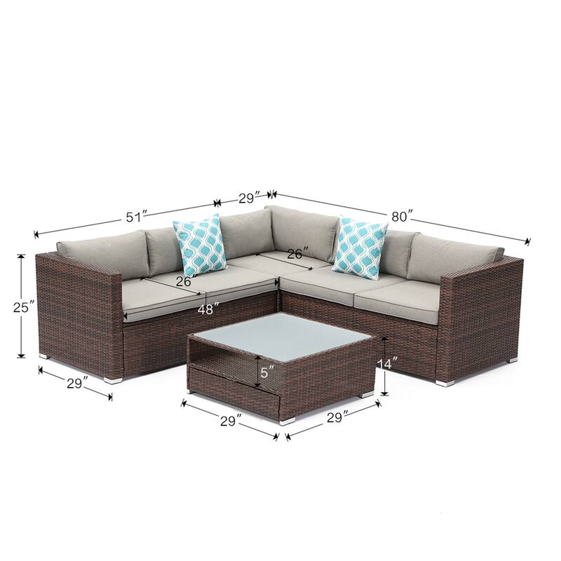 COSIEST Wicker Outdoor Sectional Set with Coffee Table & Cover