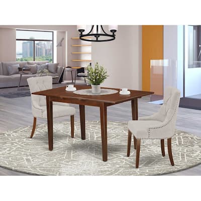 HomeStock 3-Piece Mahogany Finish Rectangular Solid Wood Top with Butterfly Leaf Dining Table Set