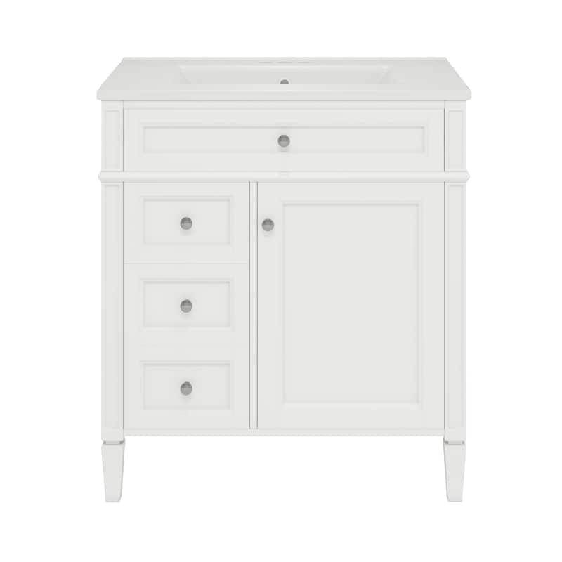 GDFStudio - Halmore Modern Freestanding Bathroom Vanity with Resin Sink, 2 Storage Drawers and a Tip-Out Drawer - 30'W