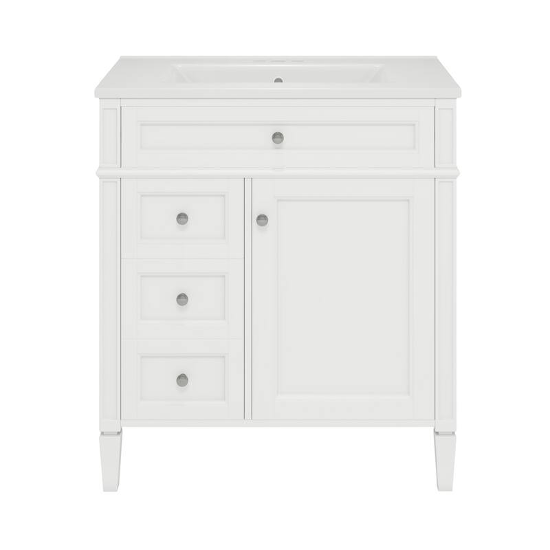 Modern 30" Bathroom Vanity with Ceramic Sink, 2 Drawers & Tip-Out Drawer for Bathroom Storage