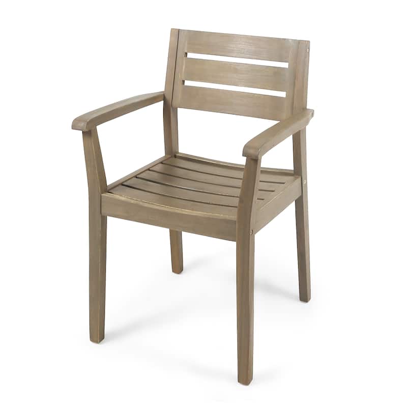 Country Style Outdoor Dining Chairs Set of 2, Acacia Wood Patio Armchair for Backyard, Poolside, Garden