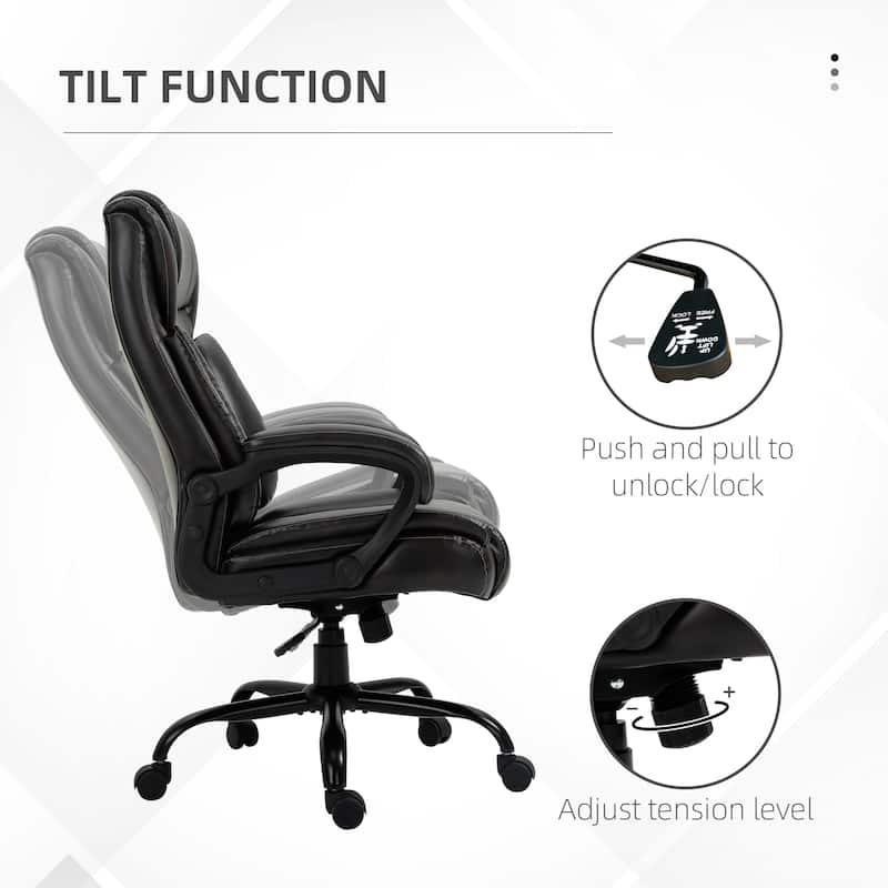 Adjustable Height PU Leather Office Massage Chair with Padded Armrest Rocking and Swivel Base - 26" W x 32" D x 44"-47.25" H