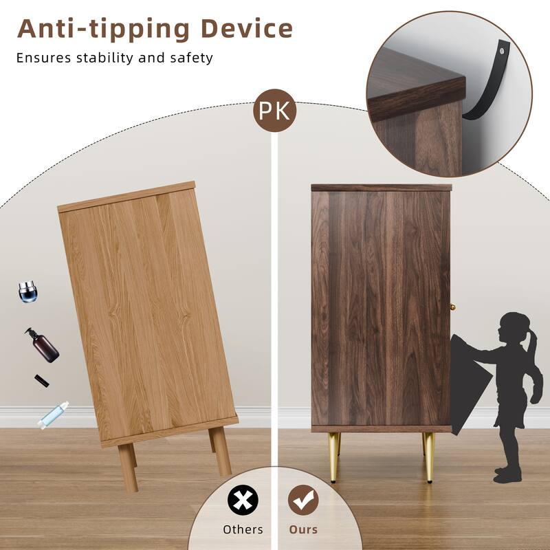 Futzca Storage Cabinet, Rattan Cabinet with Adjustable Shelf
