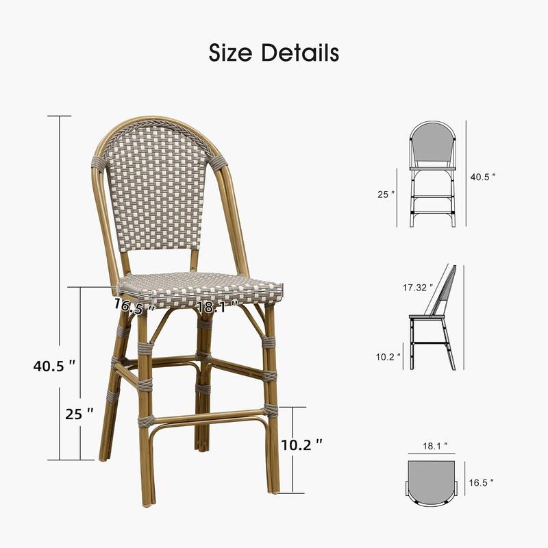 PURPLE LEAF White Print Finish Patio Bar Chairs with Back Rattan Bar Chairs French Bistro Set for Kitchen Outdoor Counter Stool
