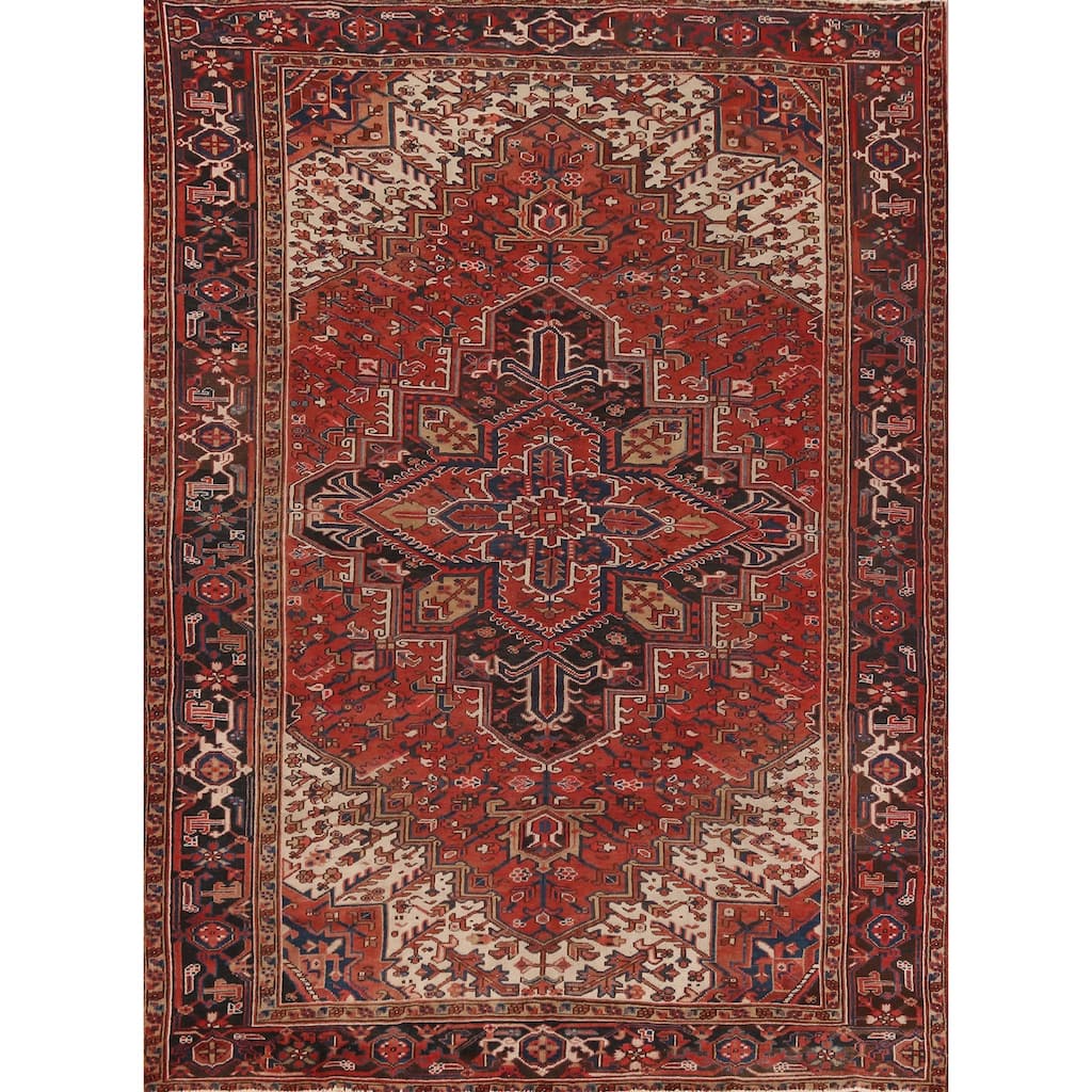 Hand Knotted Oriental 100% Wool Carpet Traditional Medallion Red Heriz Area Rug - 10' 8'' X 8' 2''
