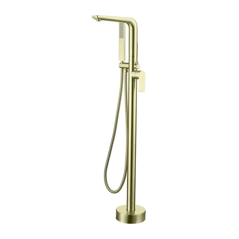 Freestanding Bathtub Faucet With Hand Shower Floor Mount Tub Filler Faucet With Handheld Shower High Flow Bathroom Tub Faucets - Brushed Gold