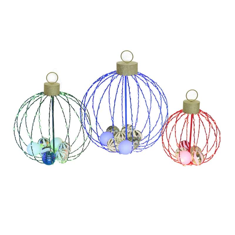 VEIKOUS Set of 3 Lighted Christmas Ornaments, 570 LED Outdoor/Indoor Holiday Decor with Multi-Color Lights