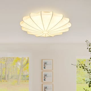 Modern Mid-century White Silk Shade Semi Flush Ceiling Light
