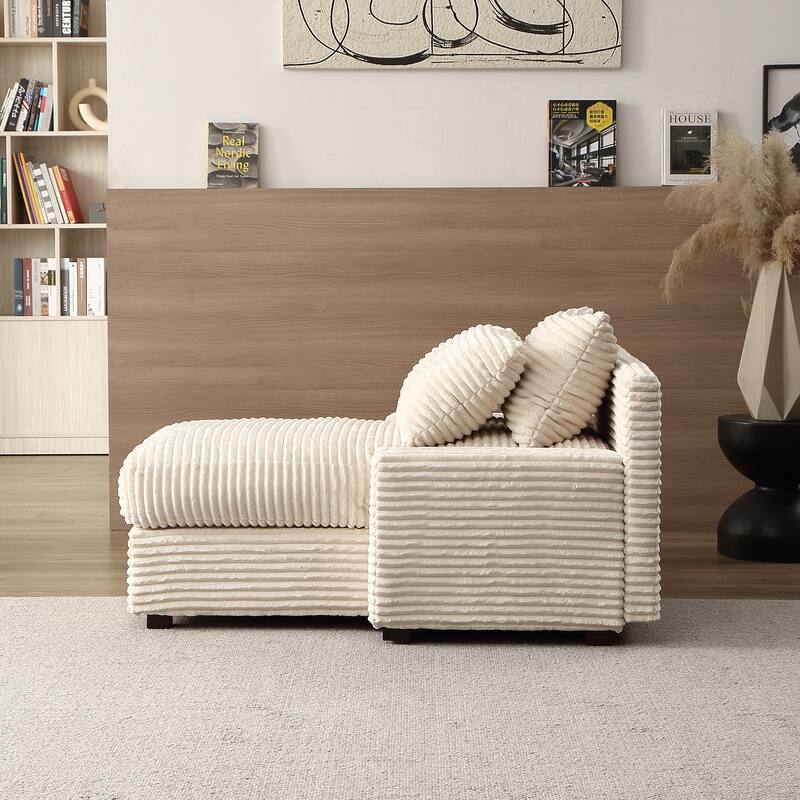 Corduroy Upholstered Lounge Chair with Storage Ottoman, Modern Leisure Sofa Chair, Chaise Reading Chair for Living Room, Bedroom