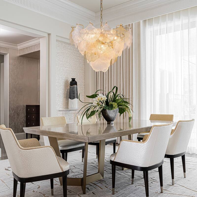 Ginkgo 8-Light Ribbed Textured Glass Round Leaf Chandelier - 23.6in