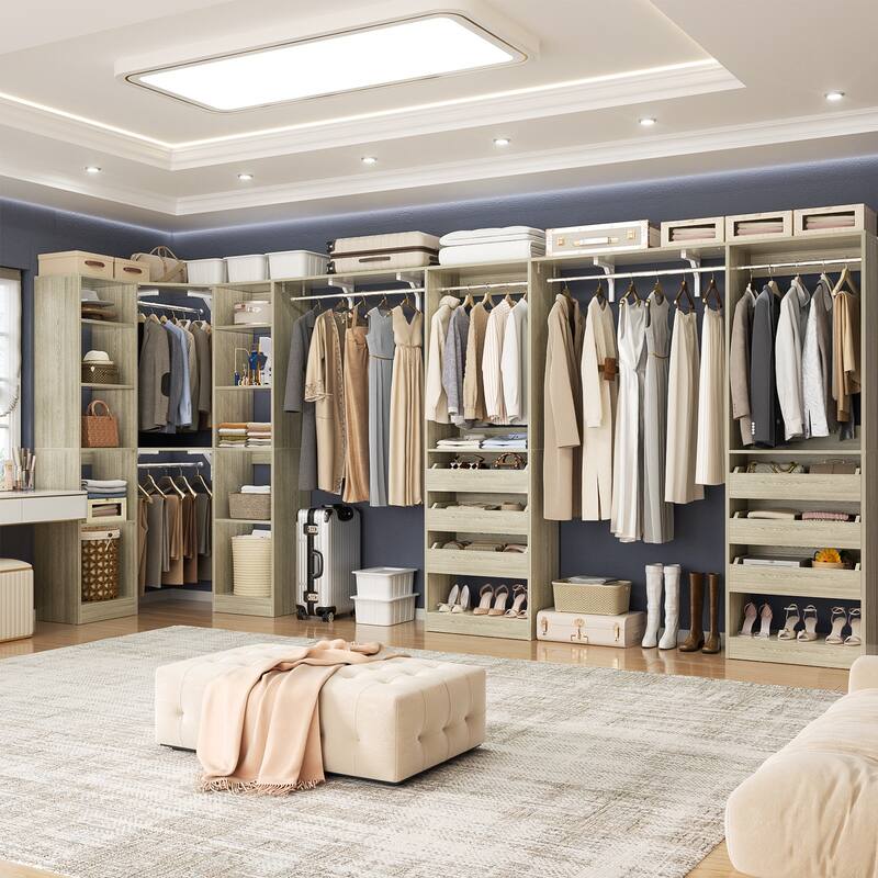 99''-159'' Freestanding Corner Closet System Set, Reversible Closet Organizer for Walk-in/ Reach-in Closet