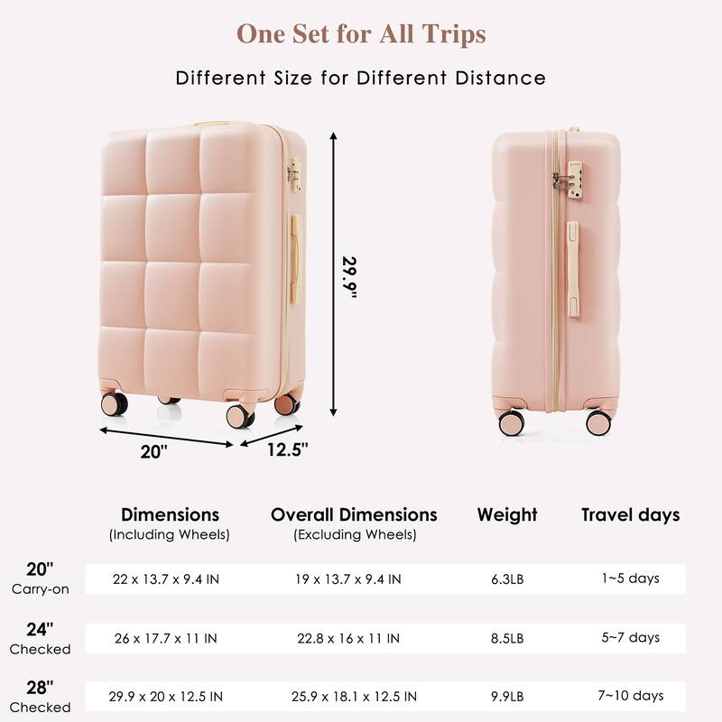 3-Piece, Modern Luggage Sets Hard Shell Luggage with Cup Holder and Spinner Wheels, for Boarding Travel, Pink