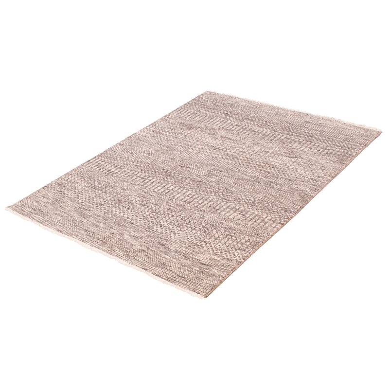 ECARPETGALLERY Hand-knotted Silk Shadow Grey Wool Rug - 4'10 x 6'11