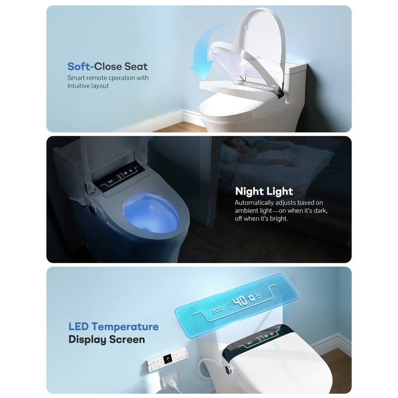 Smart Bidet Seat with Auto Open/Close Lid with Remote Control, Electronic Bidet Warm Water with Dryer